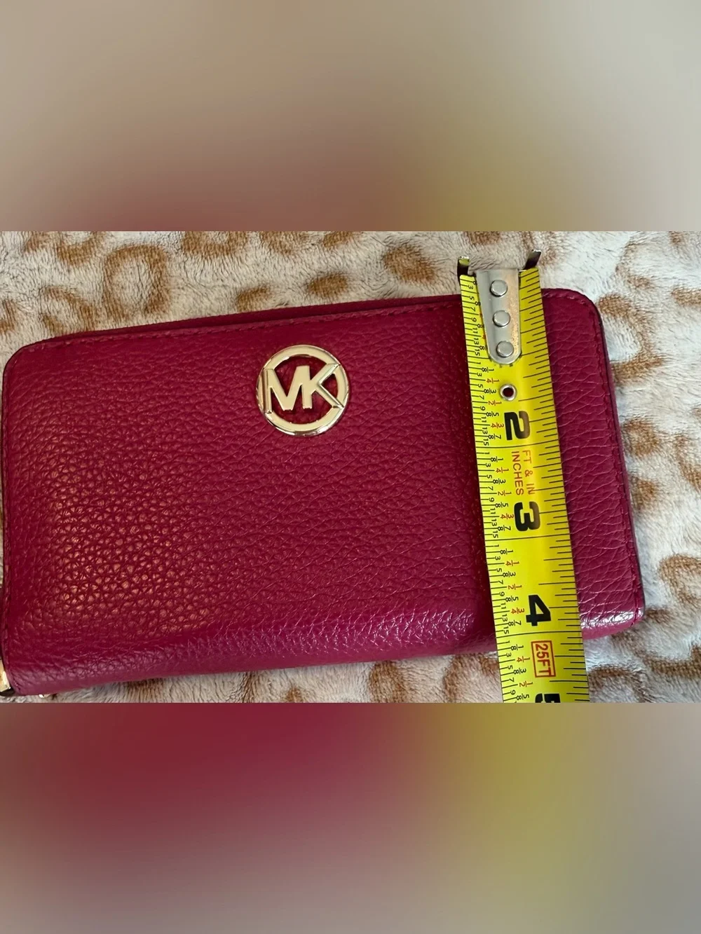 Michael Kors Leather Wallet Wristlet in Berry with Gold MK